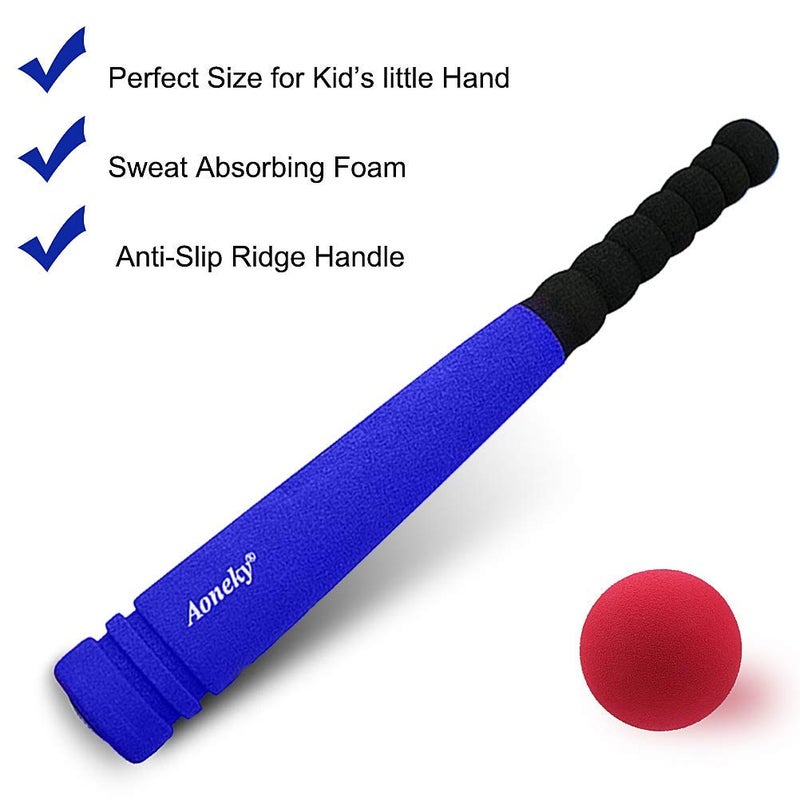Aoneky Min Foam Baseball Bat and Ball for Toddler - Indoor Soft Super Safe T Ball Bat Toys Set for Kids Age 2 Years Old, Best Gift for Children, 16.5 inch (Blue) - Image 2